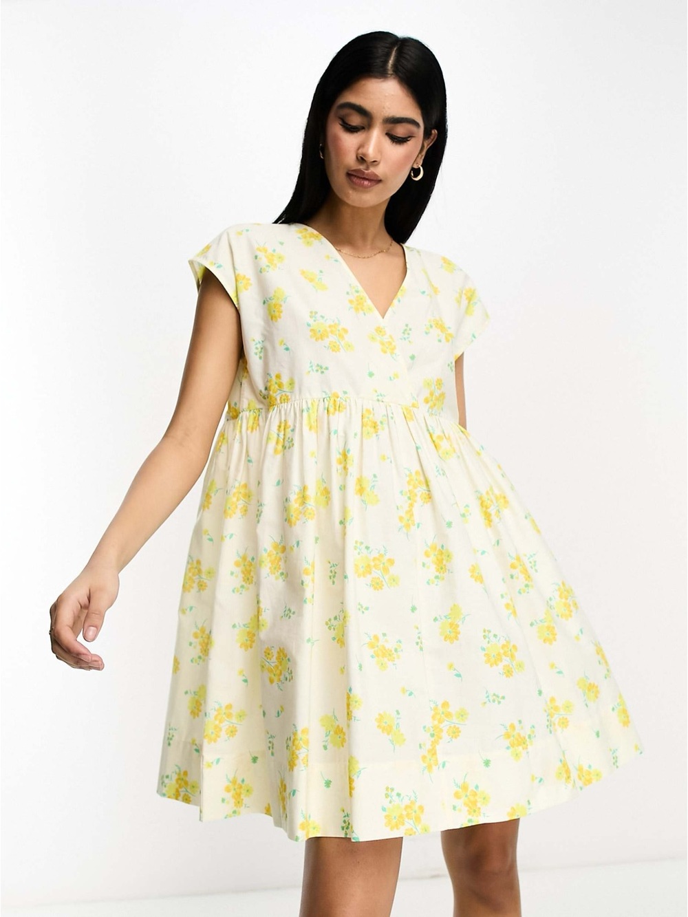 ASOS Cotton Mini Smocked Dress in Ditsy Floral
